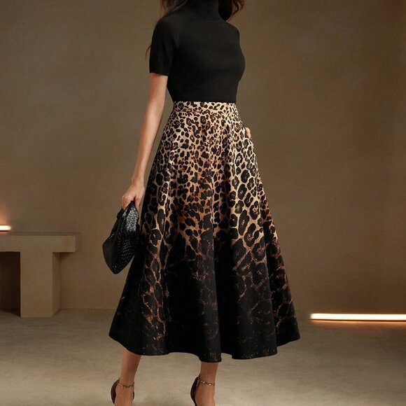 Black Elegant Women's Urban Chic Leopard Ombre Skirt - Picture 7 of 7